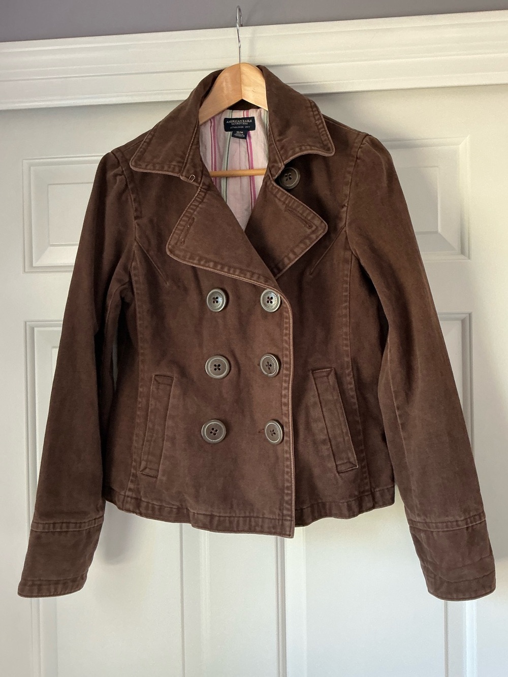 American Eagle Outfitters Women’s Brown Double-Breasted Peacoat Cotton Jacket M